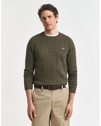 GANT - Cotton Cable Knit Crew Neck Jumper - Lyst