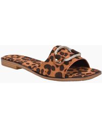 XY London - Ladies Annie Leopard Print Diamante Flat Sliders - Lyst