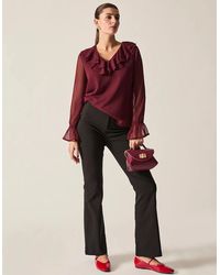 James Lakeland - Burgundy Sheer-Sleeve Ruffle Blouse - Lyst