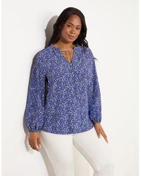 Live Unlimited London - Ditsy Shirred Raglan Sleeve Blouse - Lyst