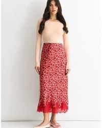 Gini London - Floral Lace Trim Bias Midi Skirt - Lyst