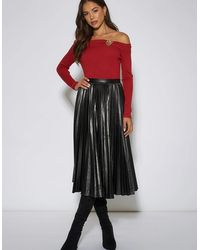 Gini London - Pleated Faux Leather Midi Skirt - Lyst