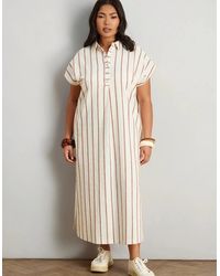 Live Unlimited London - Oatmeal Stripe Linen Blend Button Front Midaxi Shirt Dress - Lyst