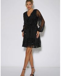 Gini London - Sequin Floral V Neck Mini Dress - Lyst