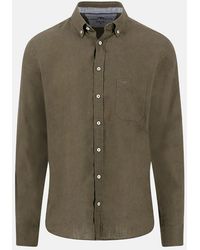 Fynch-Hatton - Pure Linen Button Down Shirt Dark Khaki - Lyst