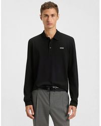 BOSS - Hugo Donoslong Cotton-Piqué Long Sleeve Polo Shirt With Logo Print - Lyst