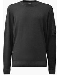 C.P. Company - Merino Wool Lens Logo Gunmetal Knitwear Sweater - Lyst