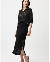 Joseph Ribkoff - Cotton Blend Open Stitch Sweater With Polo Collar - Lyst