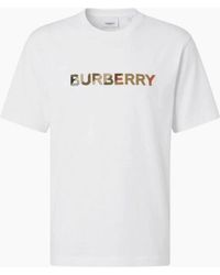 Burberry - Check Logo Embroidered T Shirt - Lyst
