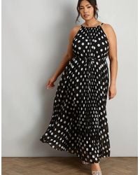Live Unlimited London - And Spot Print Halter Neck Pleated Maxi Dress - Lyst