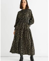 Gini London - Khaki Animal Print Shirred High Neck Maxi Dress - Lyst