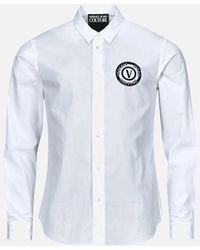 Versace - 'Cotton Printed V-Emblem Logo Shirt - Lyst