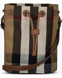 Burberry - Check Canvas Small Bucket Bag Taupe - Lyst
