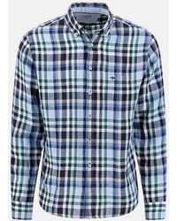 Fynch-Hatton - Check Pattern Pure Linen Button Down Shirt Pine - Lyst