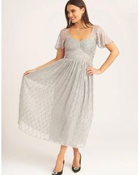 Gini London - Jacquard Metallic Angel Sleeves Midi Dress - Lyst