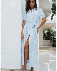 Gini London - Cotton Mix Tile Print Button Through Maxi Shirt Dress - Lyst