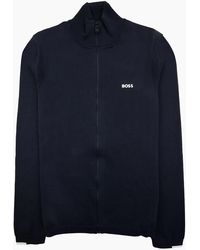 BOSS - Cotton-Blend Full-Zip Sweater With Logo Print 402 - Lyst