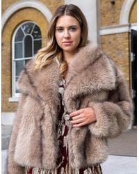 Gini London - Camel Ombre Lapel Faux Fur Jacket - Lyst