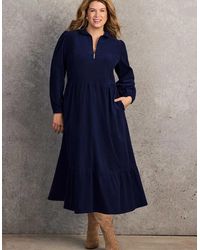 Live Unlimited London - Corduroy Zip-Front Midi Dress - Lyst