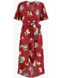 Mela London - Floral V-Neck Midi Wrap Dress - Lyst