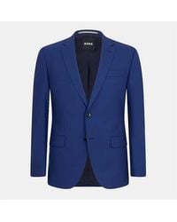 BOSS - Solid Patterned Lapel Collared Suit Jacket With Flap Pocket - Lyst