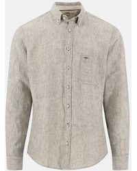 Fynch-Hatton - Needle Stripe Linen Button Down Shirt Dark Khaki - Lyst