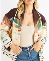 Gini London - Chocolate Water Print Lightweight Quilted Jacket - Lyst