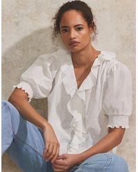 Ro&zo - Ivory Dobby Ruffle-Front Blouse - Lyst