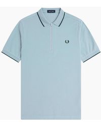 Fred Perry - Crepe Pique Zip Neck Polo Shirt - Lyst
