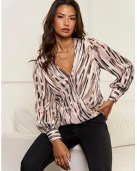 Gini London - Off Animal Wrap Sparkle Long Sleeve Top - Lyst