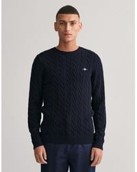 GANT - Cotton Cable Knit Crew Neck Jumper - Lyst