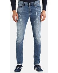 DIESEL - Tepphar 084Qs Denim Jeans Distressed Stretch Slim Carrot Fit - Lyst