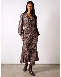 Ro&zo - Leopard Print V-Neck Midi Dress - Lyst