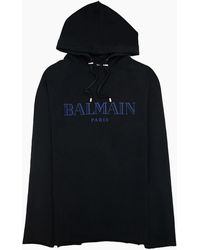 Balmain - Paris Logo Light Fleece Unhammed Hoodied Sweatshirt - Lyst