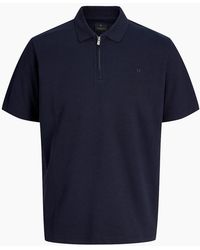 Jack & Jones - Jprblaethan Short Sleeve Zip Polo Night Sky - Lyst