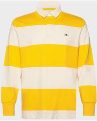 GANT - Logo Barstripe Rugger Long Sleeved Polo Daffodil - Lyst