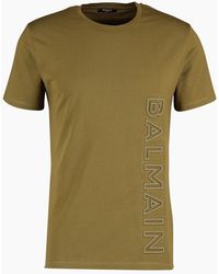 Balmain - Brand Embossed Logo Khaki T Shirt - Lyst