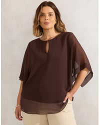 Live Unlimited London - Chocolate Keyhole Overlay Blouse - Lyst