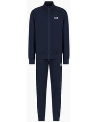 EA7 - Zip Up Funnel Neck Cotton Tracksuit - Lyst