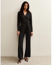 Gini London - Jersey Wrap Elasticated Waist Belted Jumpsuit - Lyst