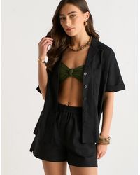 Gini London - Viscose And Linen Blend Oversized Button Through Shirt - Lyst