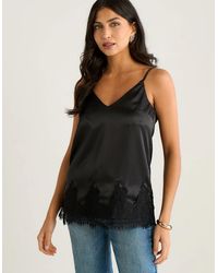 Gini London - Satin Lace Trim Cami Top - Lyst
