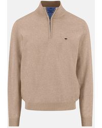 Fynch-Hatton - Fine Knit Cotton 1/4 Zip Sweater Taupe - Lyst