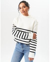 Gini London - Cream High Neck Stripe Oversized Jumper - Lyst