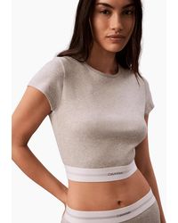 Calvin Klein - Cotton Stretch Rib Crop Top, Heather - Lyst