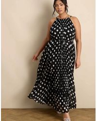 Live Unlimited London - And Spot Print Halter Neck Pleated Maxi Dress - Lyst