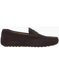 BOSS - Noel Moccasin Suede Dark Loafers - Lyst
