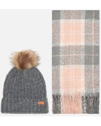 Barbour - Saltburn Beanie & Tartan Scarf Set - Lyst