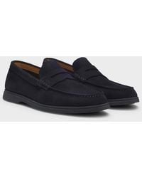 BOSS - Boss Sienne Suede Loafers With Logo Penny Trim - Lyst