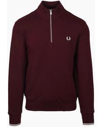 Fred Perry - Half Zip Sweatshirt Oxblood/Ecru - Lyst